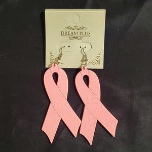 🎗🎀Pink Ribbon Dangle Earrings | Wood